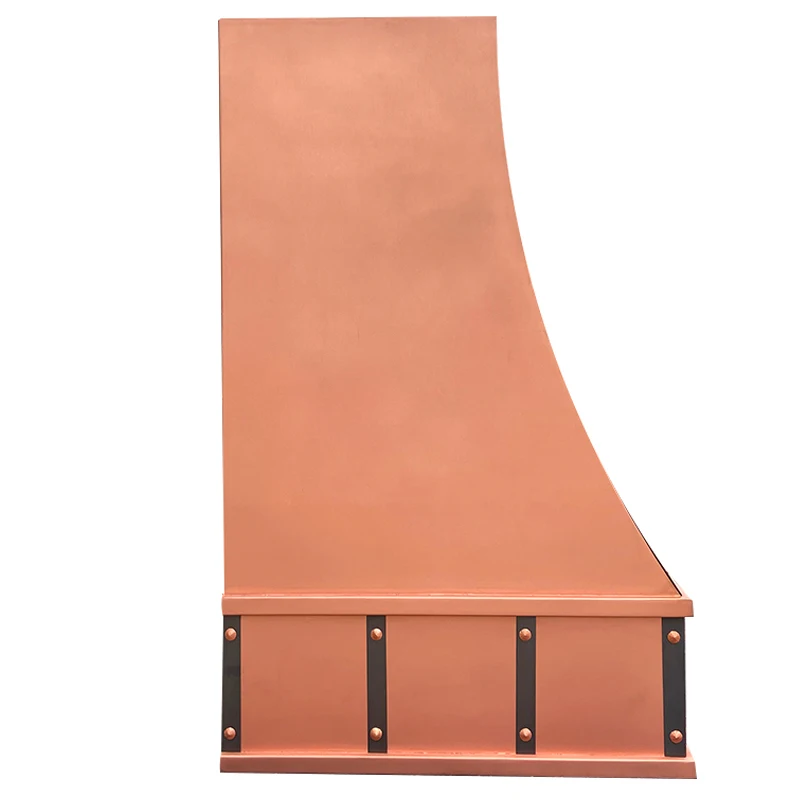 Industry Style Luxury Custom Copper Kitchen Rangd Hood Designer Vent Hood with ORB  Bell Straps and Rivets Accents