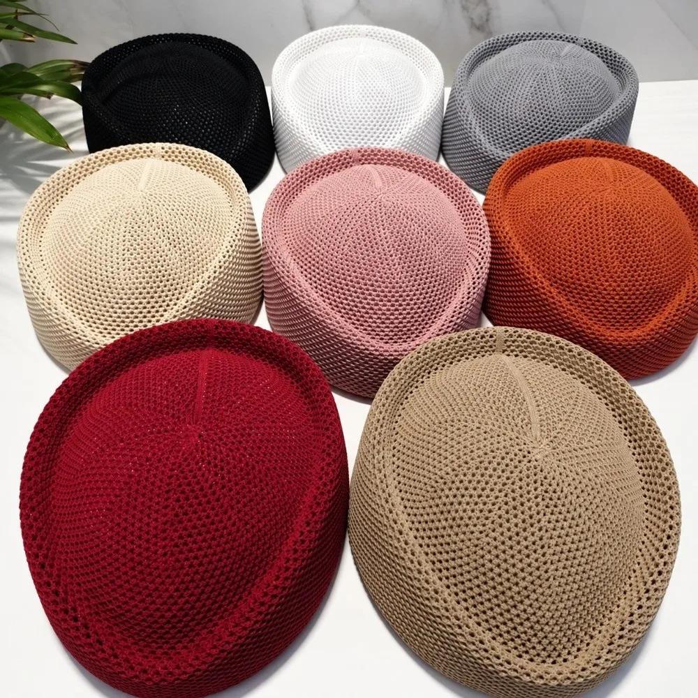 Fashion Breathable Mesh Beret Hat Solid Color Hollow Knitted Beanie Elegant Style Lightweight Casual Stewardess Cap Countryside