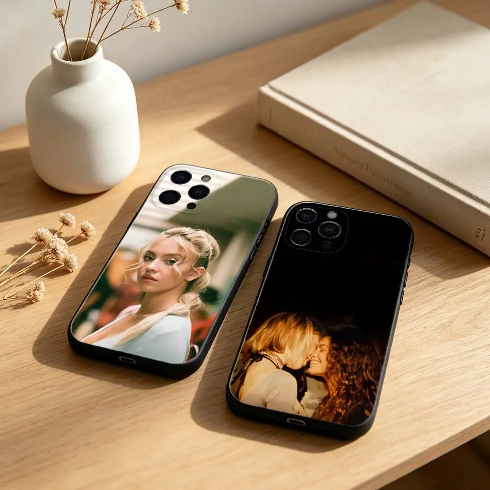 Coque de téléphone E-Euphoria Season pour iPhone 17, 16, 15, 14, 13, 12, 11 Plus, Pro Max, SE4, en silicone souple noir