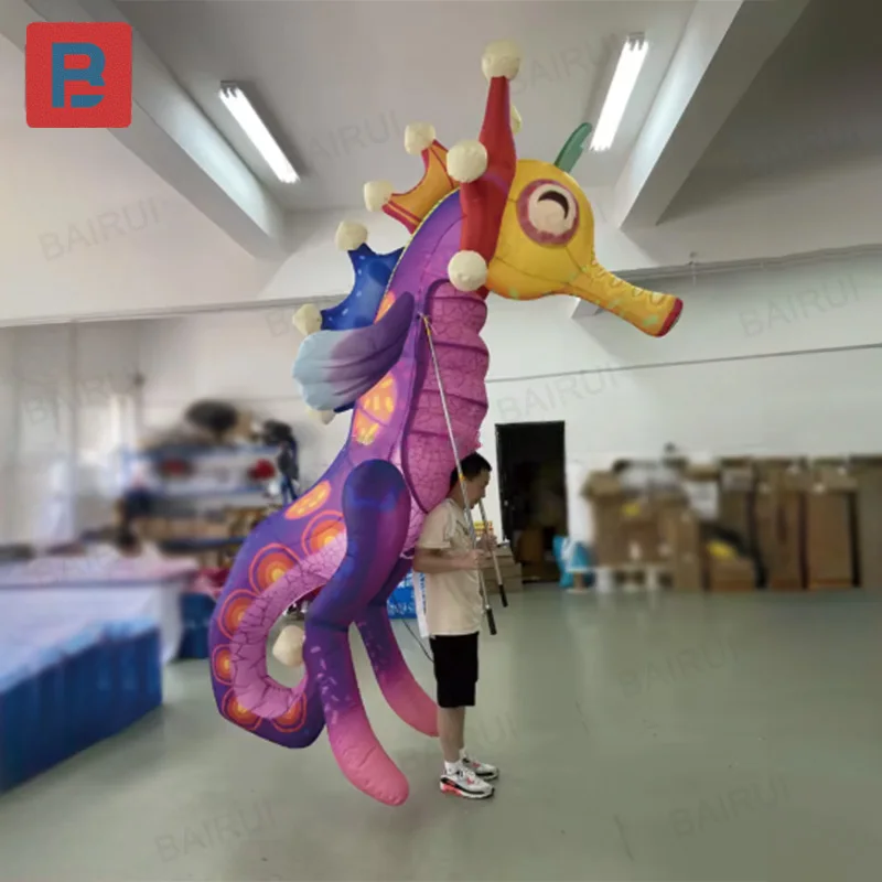 

Inflatable colorful seahorses, stage parade event printed inflatable creative biological character puppets, insect puppet props