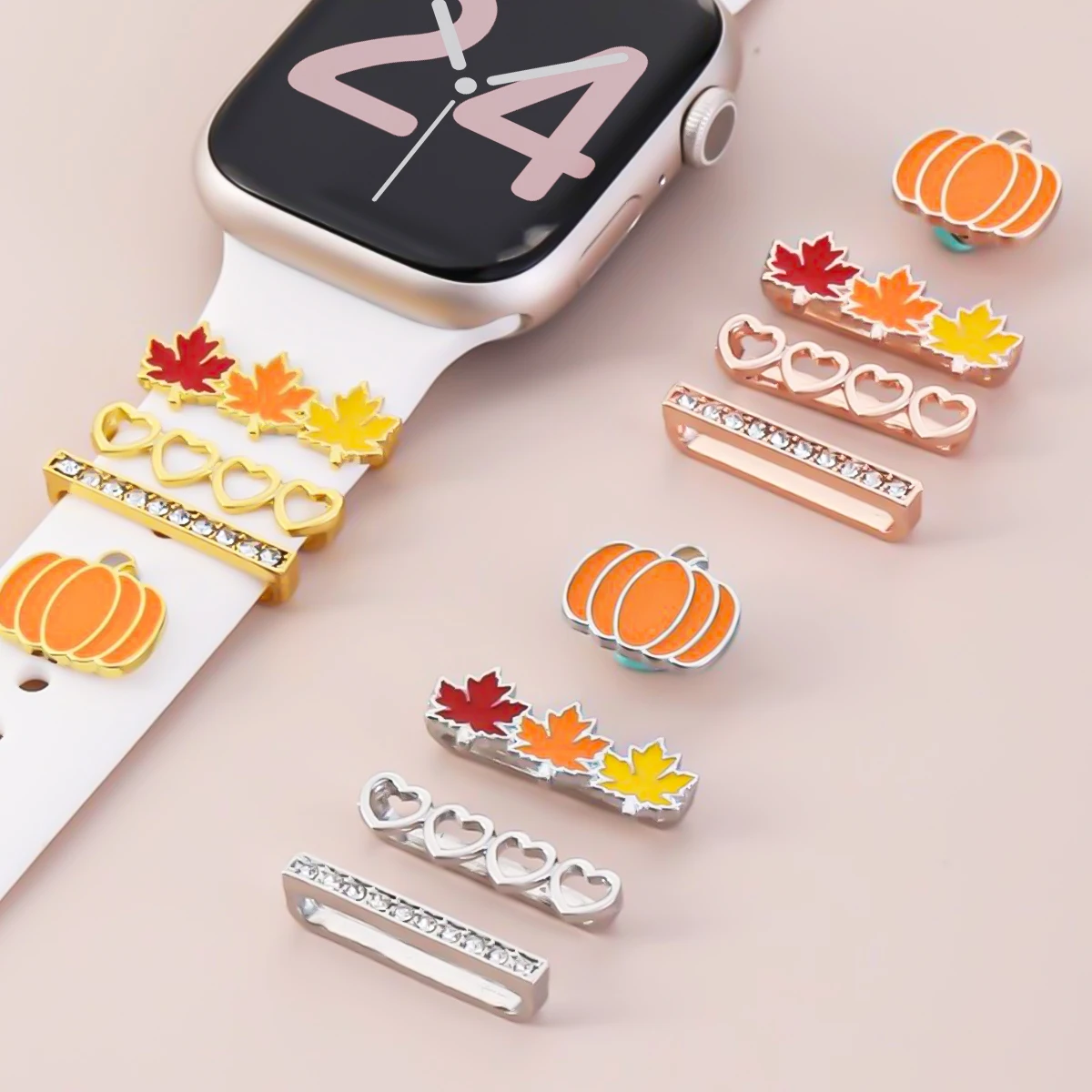 1Set Halloween Cartoon Kürbis Blatt Uhr Zubehör für Uhr Bands Dekoration Metall Charms Strap Zubehör