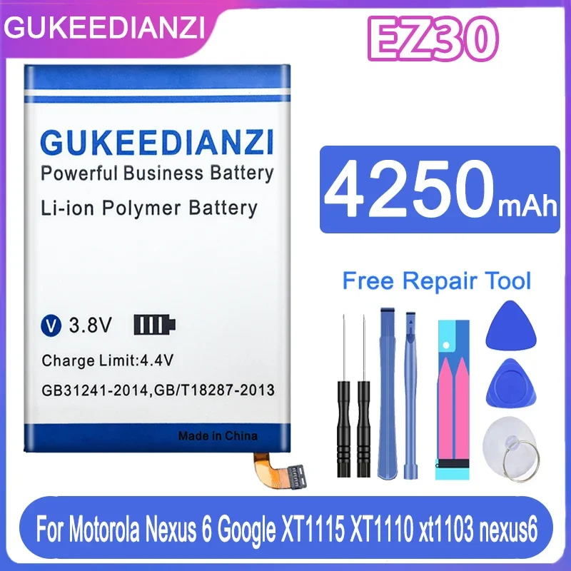 GUKEEDIANZI 4250mAh EZ30 Battery For Motorola Moto Nexus 6 For Nexus6 For Google XT1110 XT1115 Xt1103 Batteries + Free Tools