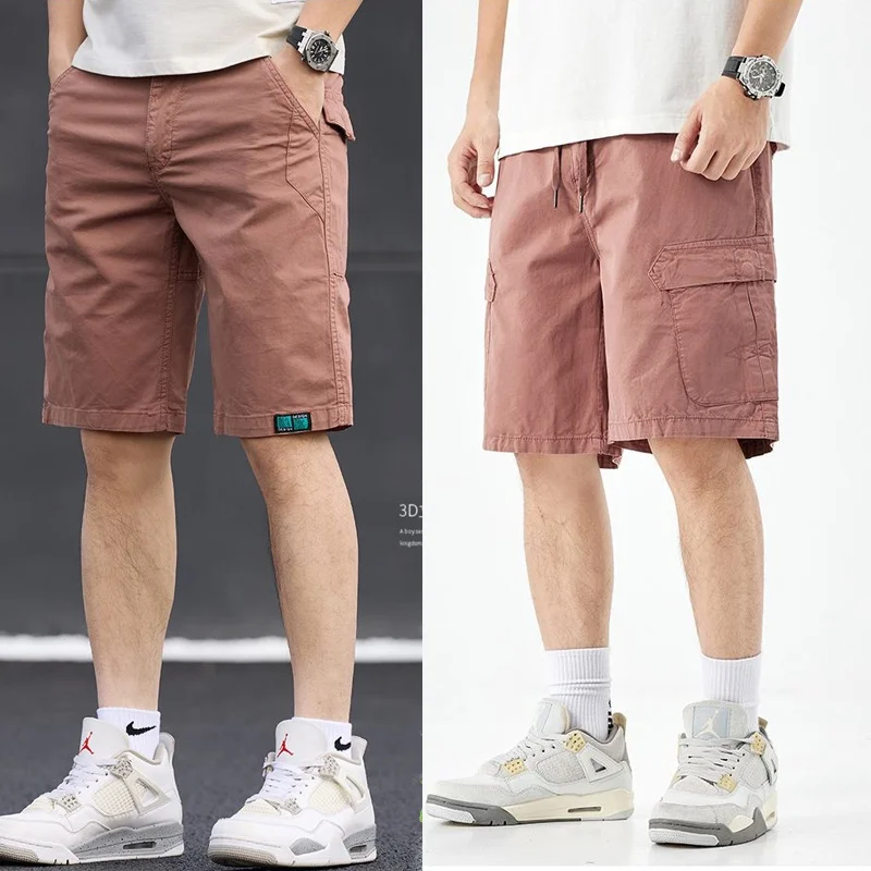 

Bri Red Workwear orts Men Summer High Faion Trendy Pink Bermuda Casual Five-Quarter Length Pants Loose Fit Youthful Sle