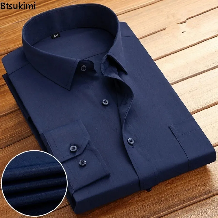 High-end Men's Long Sleeve Office Business Dress Shirts Solid Classic Single-breasted Suit Shirt Men Party Social Formal Clothes