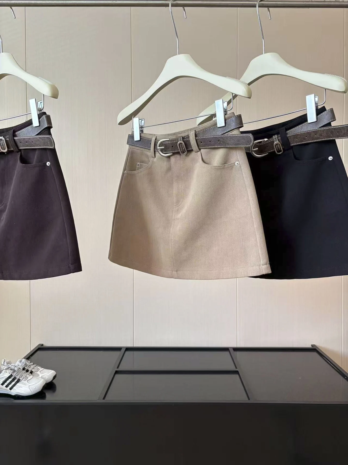 High Waist A-Line  Skirt Women's Stylish Retro American Girl Short Skirt with Belt Autumn New Style Slimming Versatile Skirt