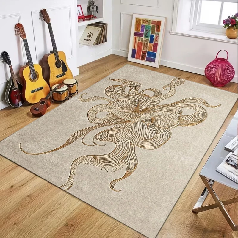 Modern Abstract Floral & Lizard Print Area Rug Non-Slip Washable Soft Neutral Floor Mat for Living Room Bedroom Home Decor