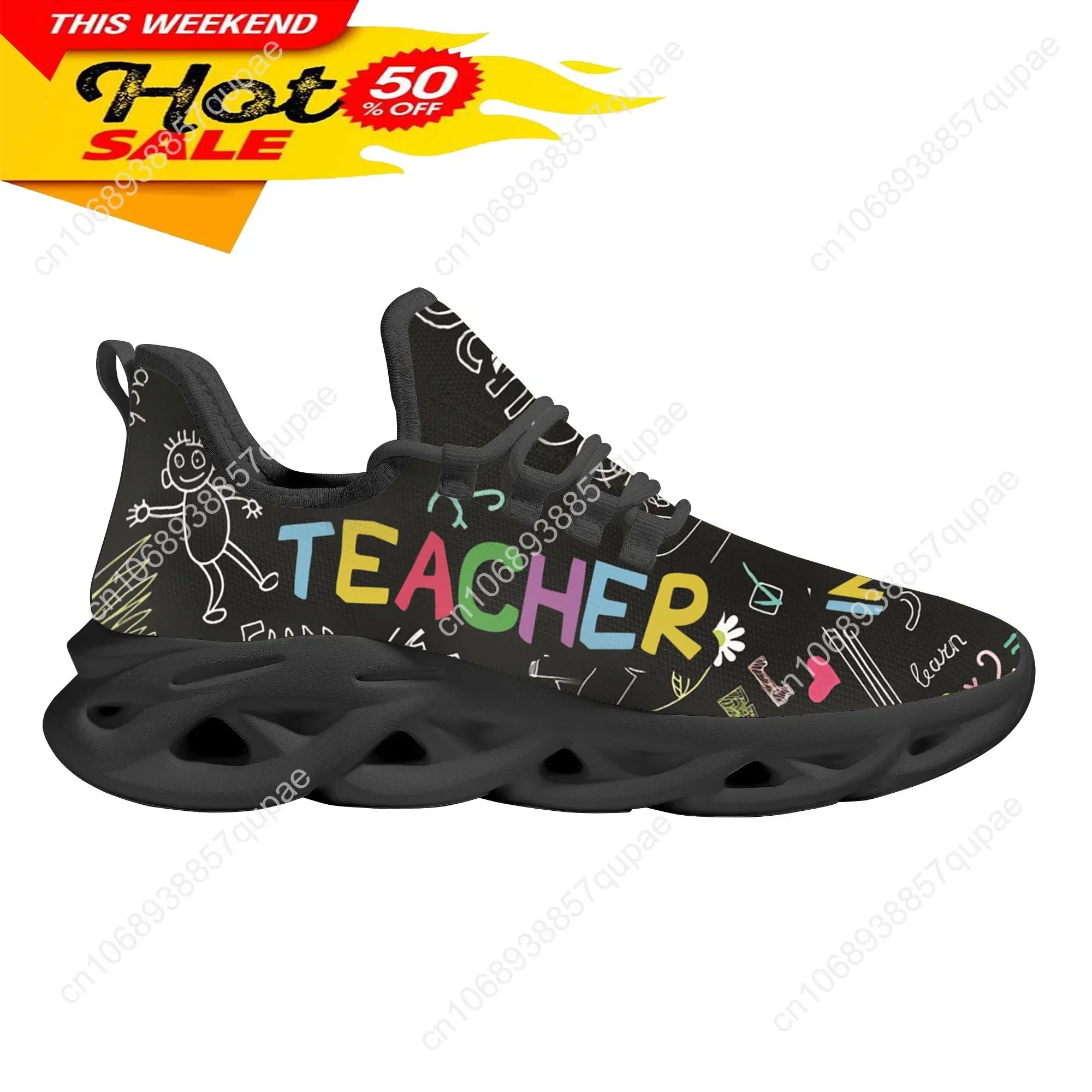 Teacher Profession Pattern Flats Sneakers Shoes Mens Womens Sports Shoes Fashion High Quality DIY Sneaker Custom Made Shoe 5
