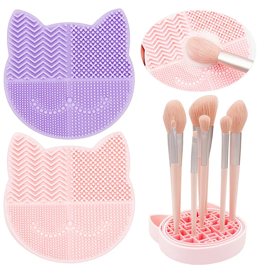 فرشاة مكياج، وسادة غسيل، وعاء قابل للطي، أداة تجميل، تنظيف وتجفيف، بيضة تجميل، رأس قطة، صندوق تنظيف من السيليكون
