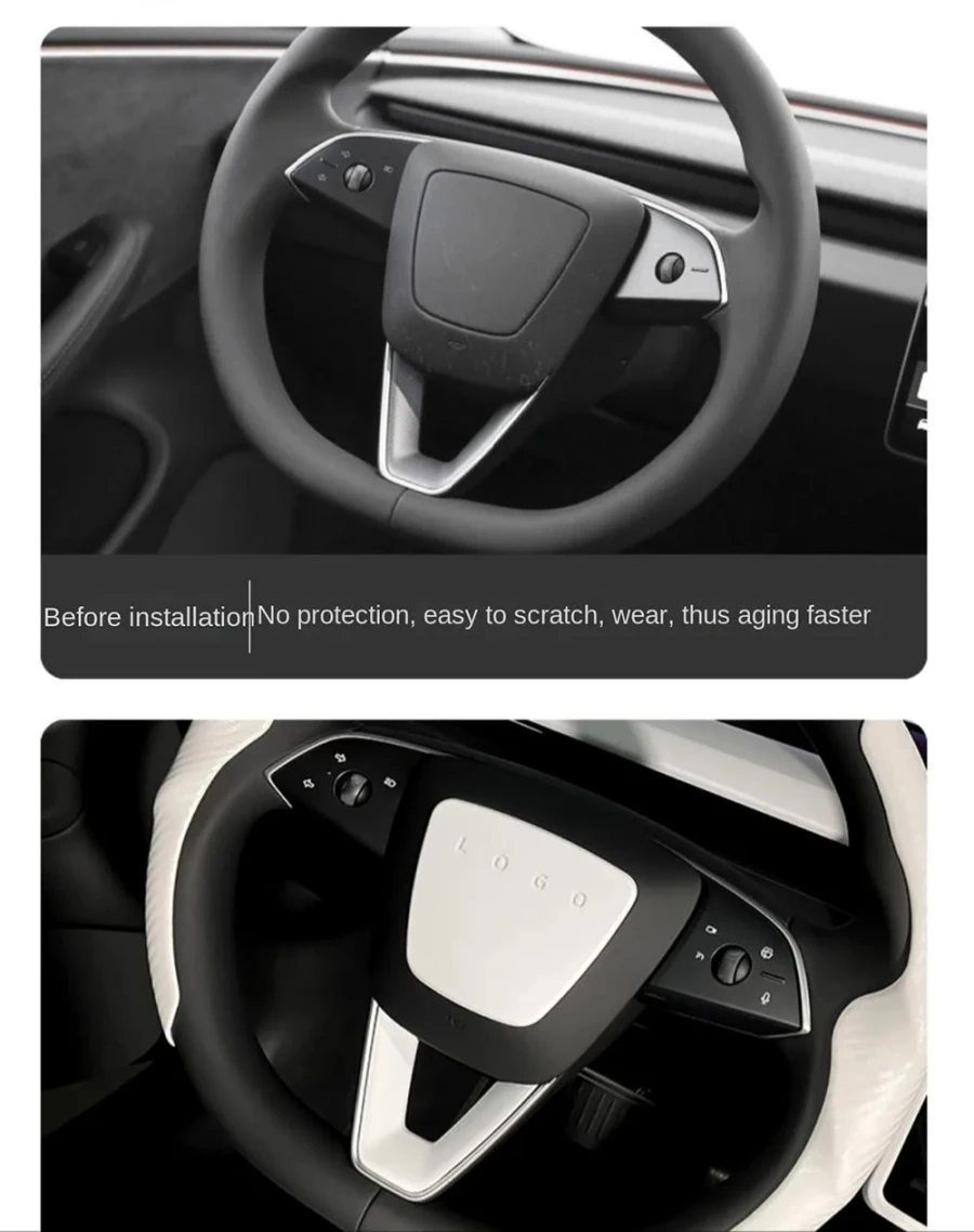 Für Tesla Model Y Juniper 2025 2026 Lenkradabdeckung Model 3 Highland Mattweißes Lenkrad-Zierleisten-Set Schutz-Zubehör – Detail 8