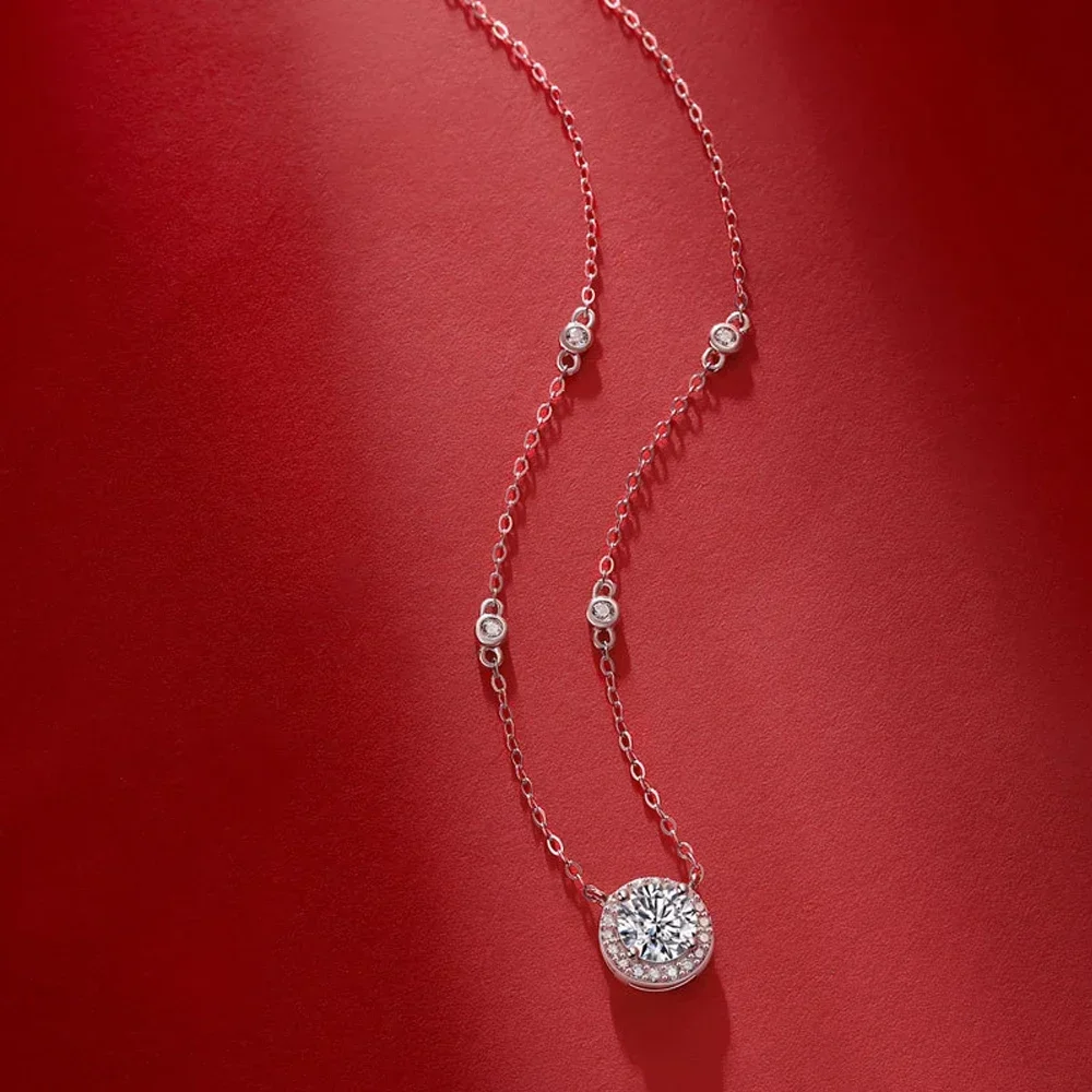 GRA Certified 1ct Moissanite Pendant Necklace for Women 925 Sterling Silver Chain D Color VVS1 Round Diamond Necklaces Wedding