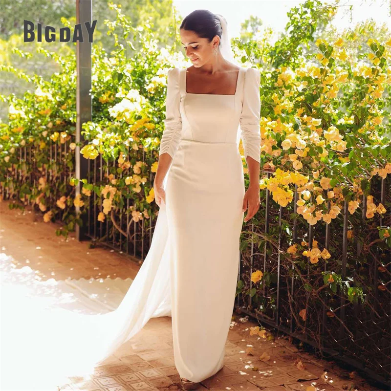 Elegant Mermaid Wedding Dresses Women 2024 Open Back Long Sleeve Sheath Square Collar Bridal Gown Floor Length Vestidos De Noiva