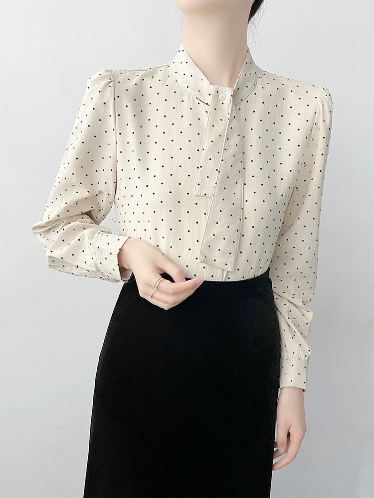 

Корейская женская блузка с длинным рукавом для карьеры, собеседований и поездок на работу, многослойная, из дышащего полиэфирного волокна