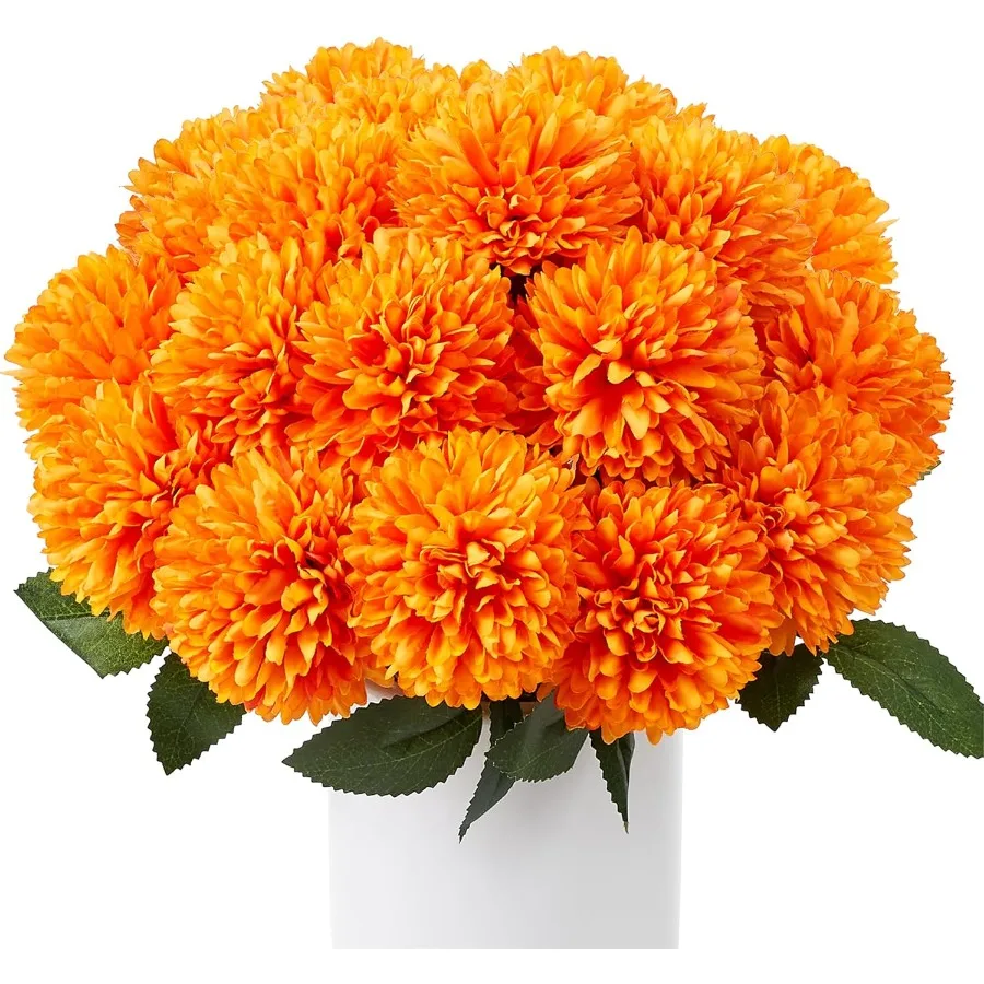 

12 Pcs Ore Artificial Chrysanthemums Flowers Ball Flower Fake Mums Silk for Fall Decor Halloween Thanksgiving Day Wedding Home