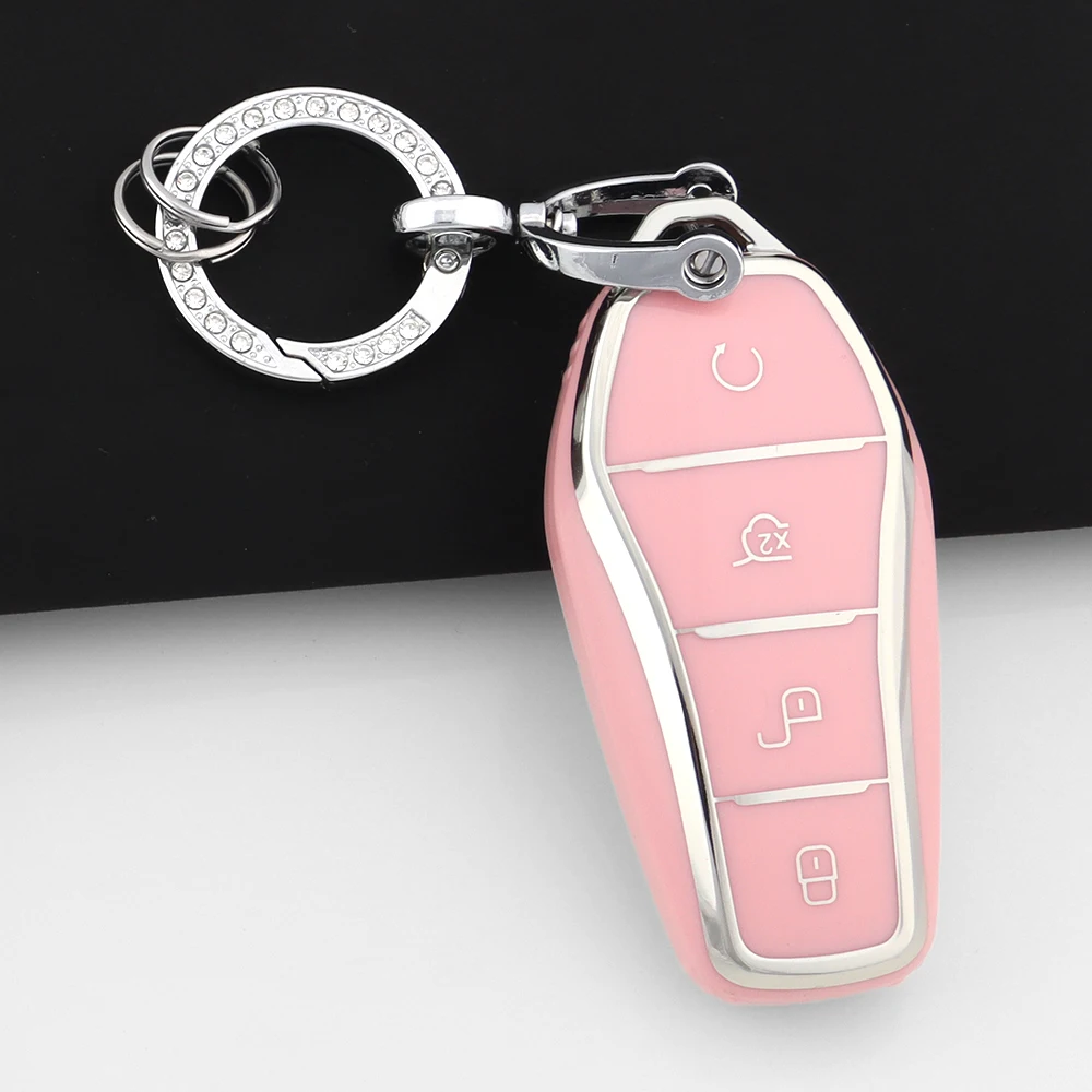 

Fashion TPU Car Key Case Cover Shell For 4 Button BYD Qin Plusdmi Atto 3 Han EV Dolphin Auto Protector Fob Keychain Accessories