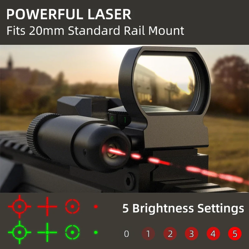 Feyachi Reflex Sight - 4 Reticle Red & Green Dot Sight Optics with Red Laser Sight Less Than 5mW Output for Picatinny Rails