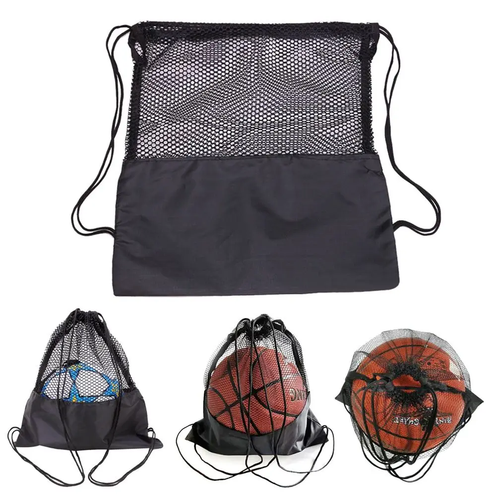 Sac de rangement en filet Oxford noir pour ballons de basket, de volley-ball et de football – Portable