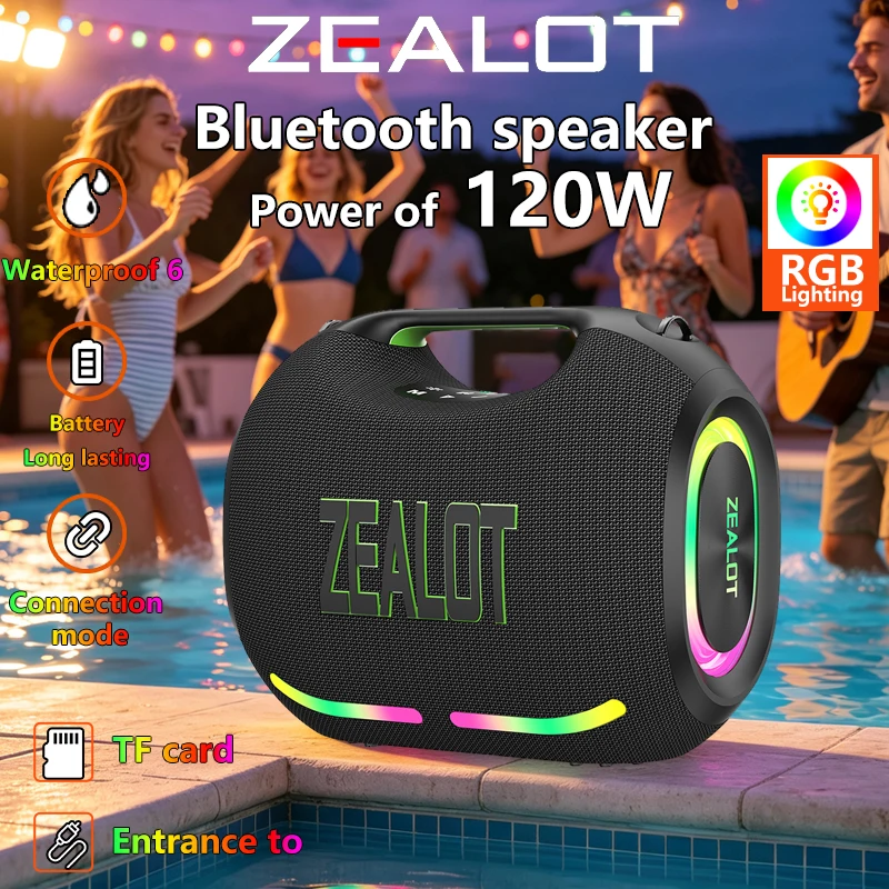 ZEALOT-ZE01 Portable Wireless Bluetooth Speaker 120W High-Power Sound TWS Subwoofer High Volume Waterproof Power Bank