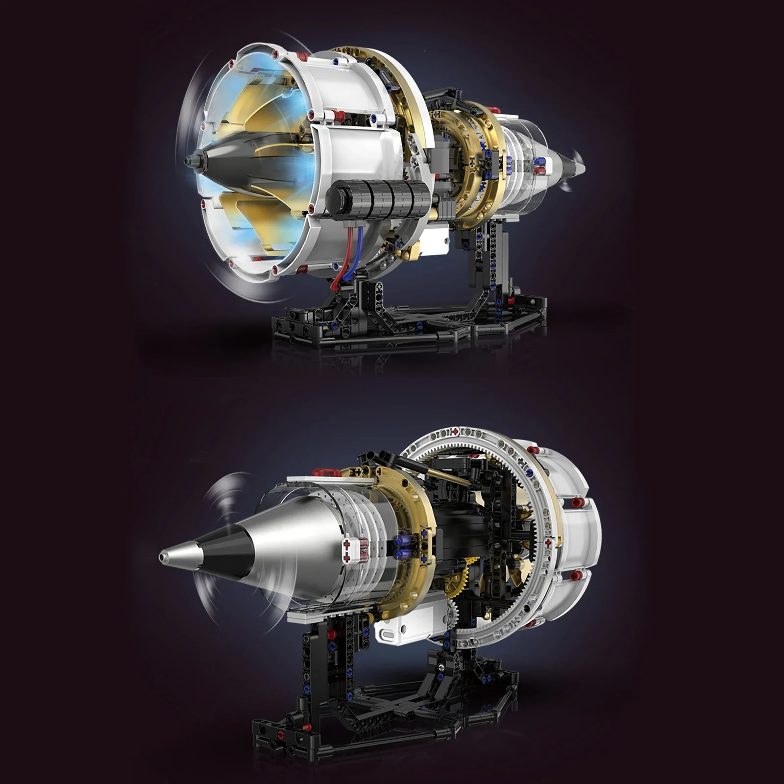 Blocos de construção de motor turbofan de aeronave 564pcs com luz controlada por aplicativo, kit de modelo programável