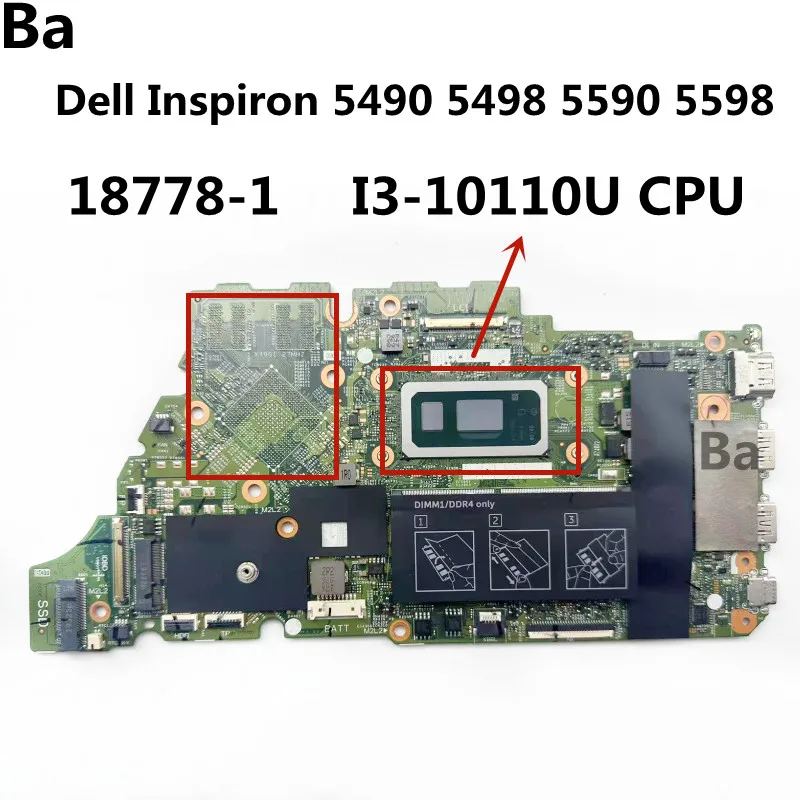 

Материнская плата для ноутбука DELL Inspiron 5490 5590 5498 5598 18778 с процессором I3-10110U