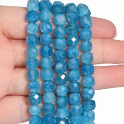 7mm Faceted Square Apatite Beads Natural Stone Handmade Charms Bracelet Loose Spacer Bead For Jewelry Making DIY Beadwork