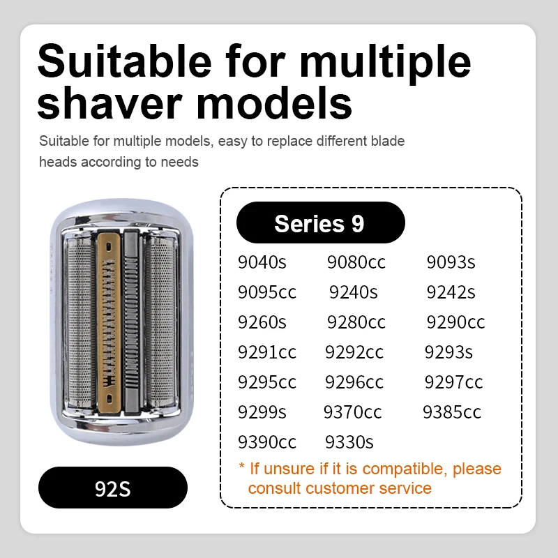 Replacement Electric Shaver Head Compatible with Braun Series 9 92B/92S/92M Original Version Mesh Blade 9040s 9080cc 9093s