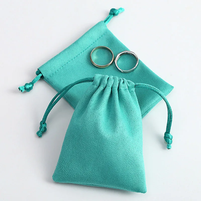 10Pcs/Lot 5×7cm 7×9cm 8×10cm 9×12cm Mint Green Suede Bags Jewelry Packing Display Drawstring Pouches Can Print Logo