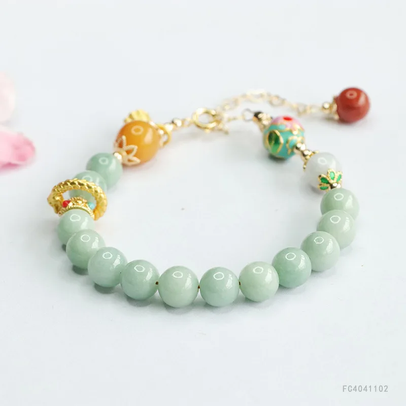 

Natural Burmese Jade Bracelet, Full Color Beads, Neo-Style, Real Gemstone Jewelry, Lucky