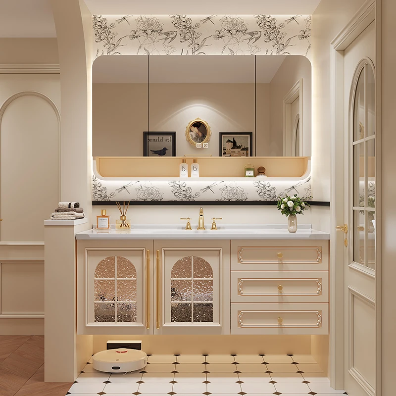جدار التصميم الحديث خزانة حمام درج قاعدة الغرور فتاة خزانة حمام مرآة تخزين بالوعة Meuble Salle De Bain الأثاث
