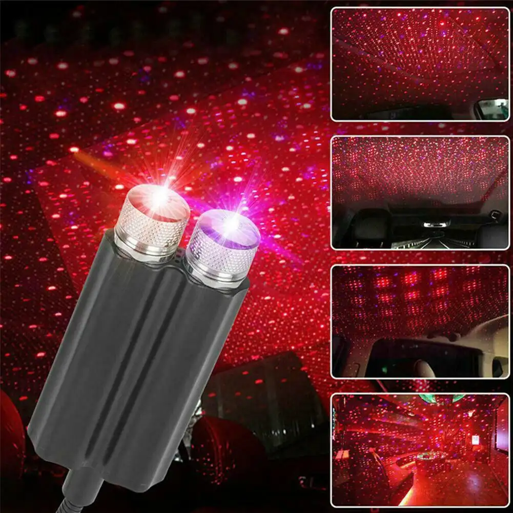 Lampka USB z podwójną głowicą, projektor gwiazd na dach samochodu, mini lampa LED galaktyka, akcesoria do dekoracji domu i samochodu