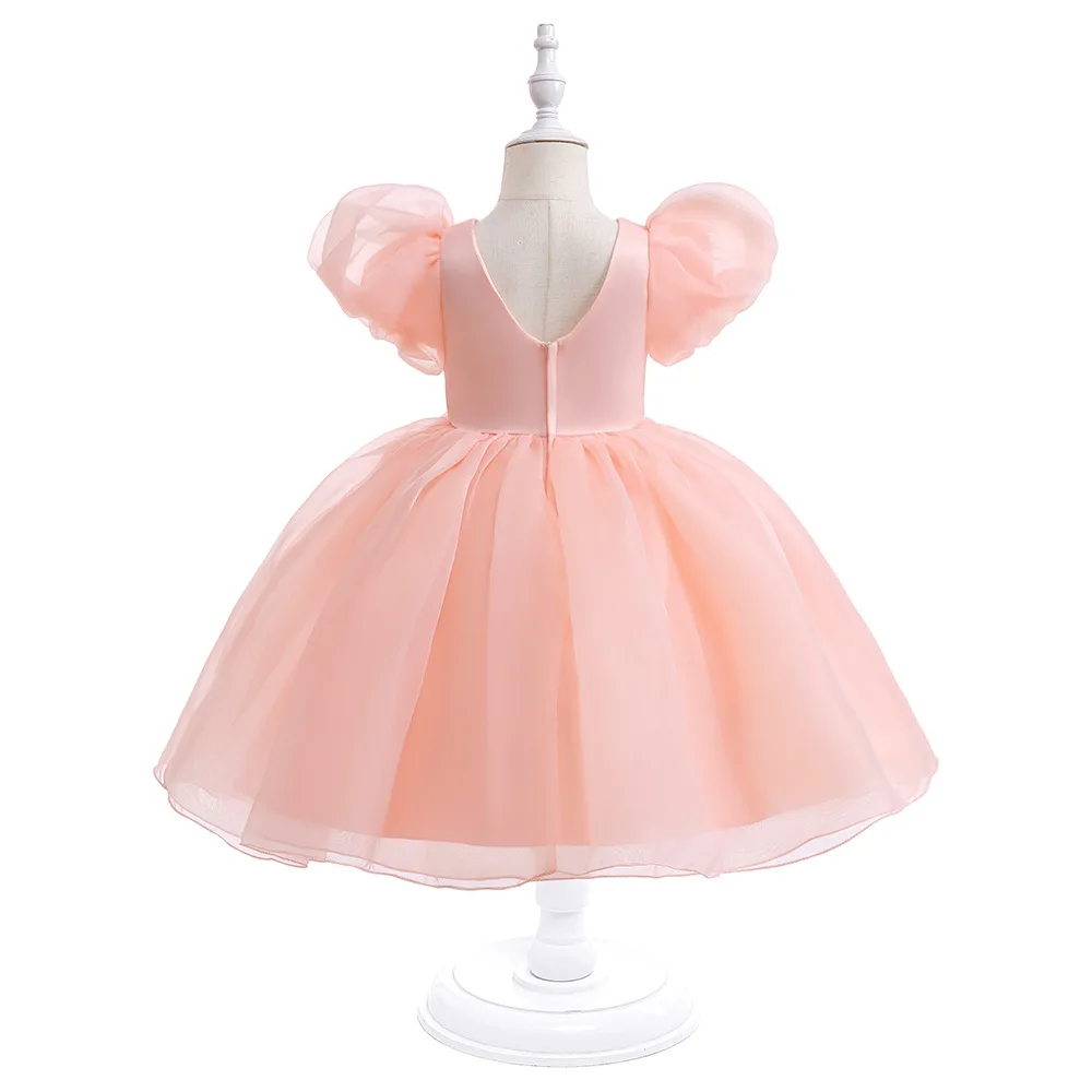 2025 New Girls White Pink Dresses for Wedding Backless Elegant Kids Birthday Party Dress Puff Sleeve Children Communion Costume