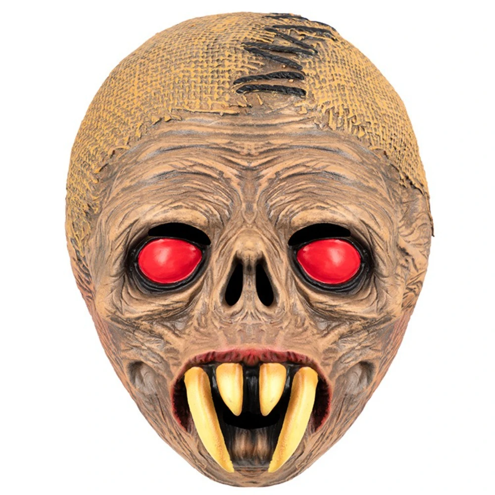 Halloween Scary Zombie Monster Latex Mask, Red Glowing Eyes Sharp Fangs, Creepy Cos Prop for Haunted House & Party