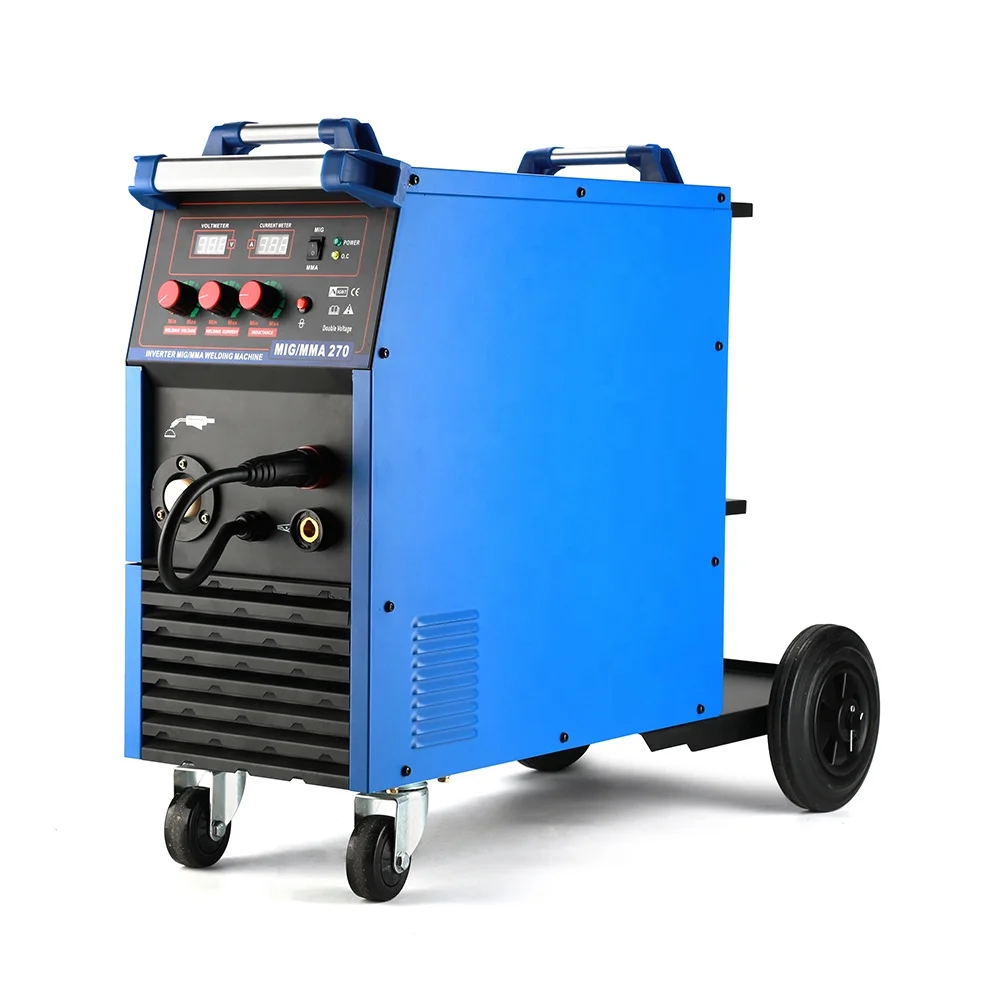 

China MIG270 220V 380V Double Voltage 11.2KVA 270A Igbt Dc Mma Tig Mig Electric Heavy Duty Mig Welding Machine with Wheels