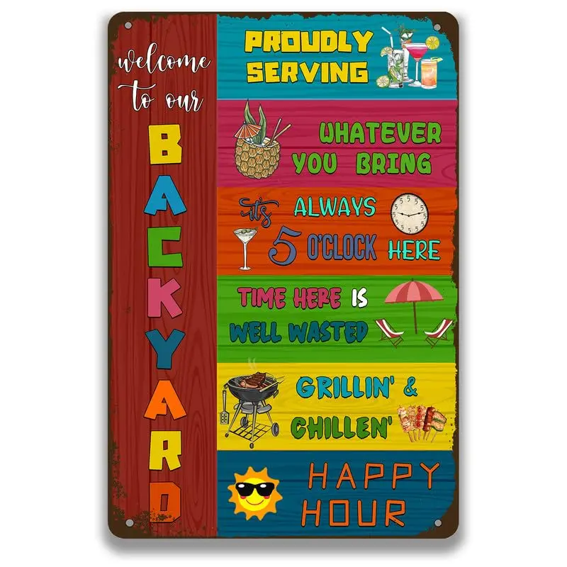 Welcome to Our Backyard Metal Sign Backyard Accessories Decor for Home Front Door Patio Porch Yard Deck Pool Farmhouse Outd sign