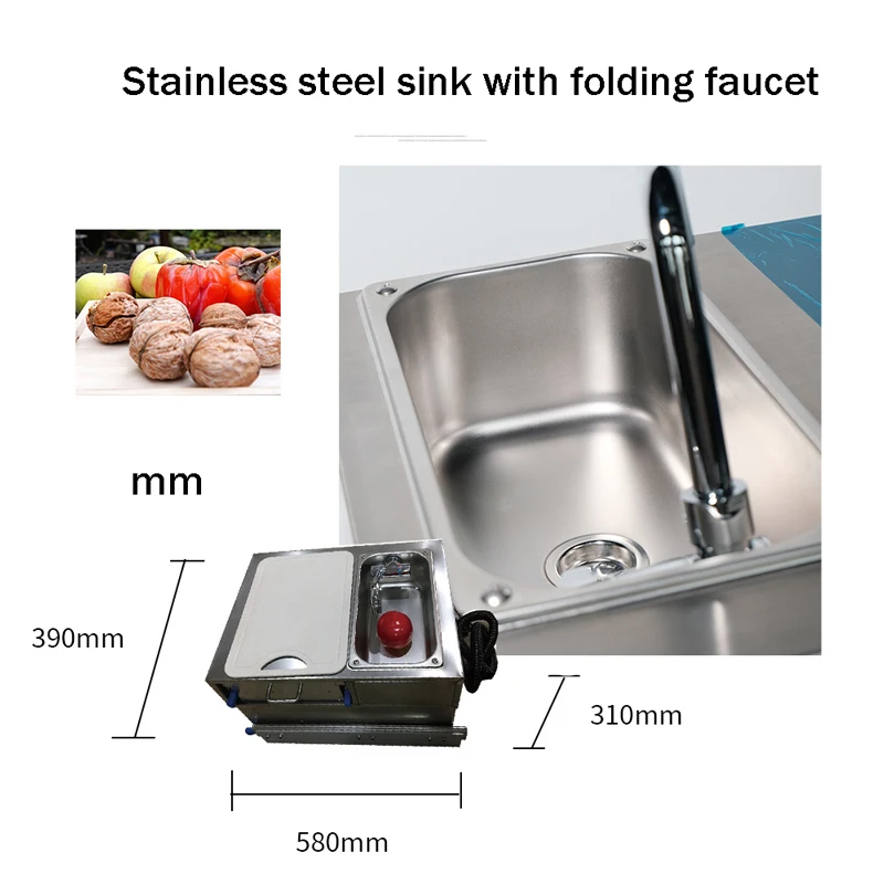 RV Caravan Kitchen Stainless Steel One Burner Pull Type Gas Stove Integrated With Sink And Drawer Outdoor kitchen