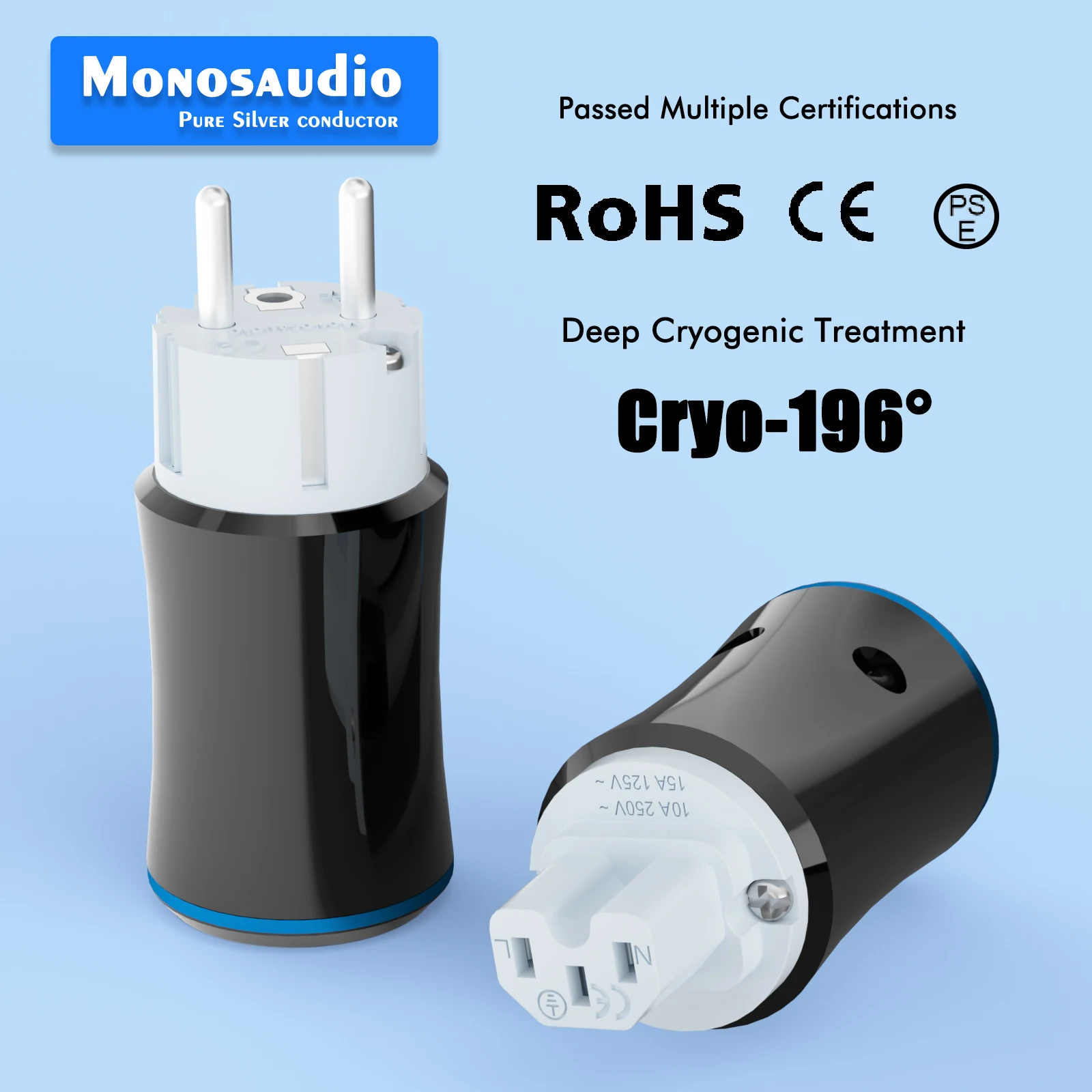 Monosaudio Reines Silber Netzteil Stromstecker HIFI Audio EU/US Netzadapter CRYO -196 ° C Frozen Über 72 Stunden gefrorenes, massives Silber-PIN – Detail 1