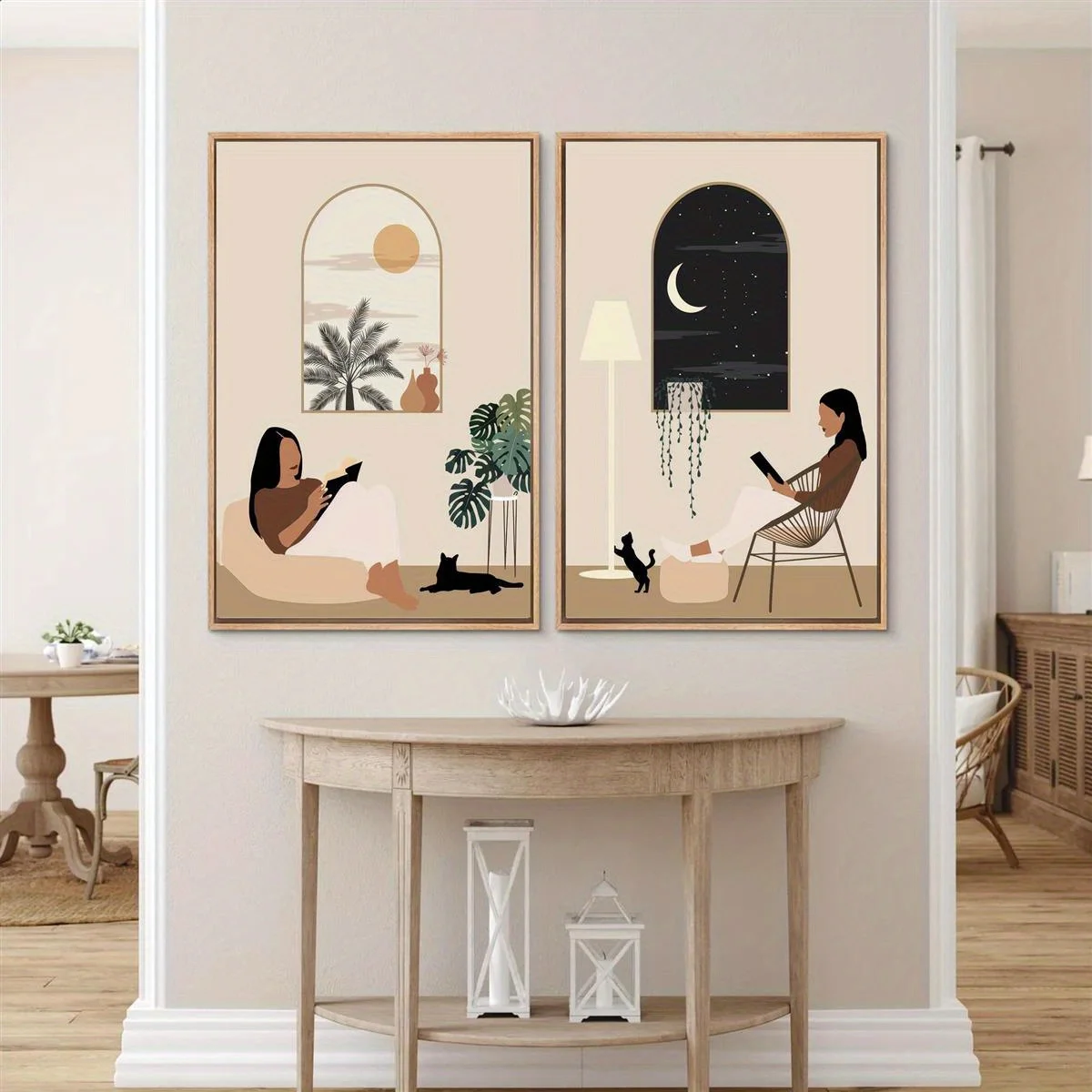 

2D Flat 2pcs Abstract Bohemian Style Canvas Wall Art Posters,Noframed Tropical & Nighttime Scenes Wall Art for Living Room Decor