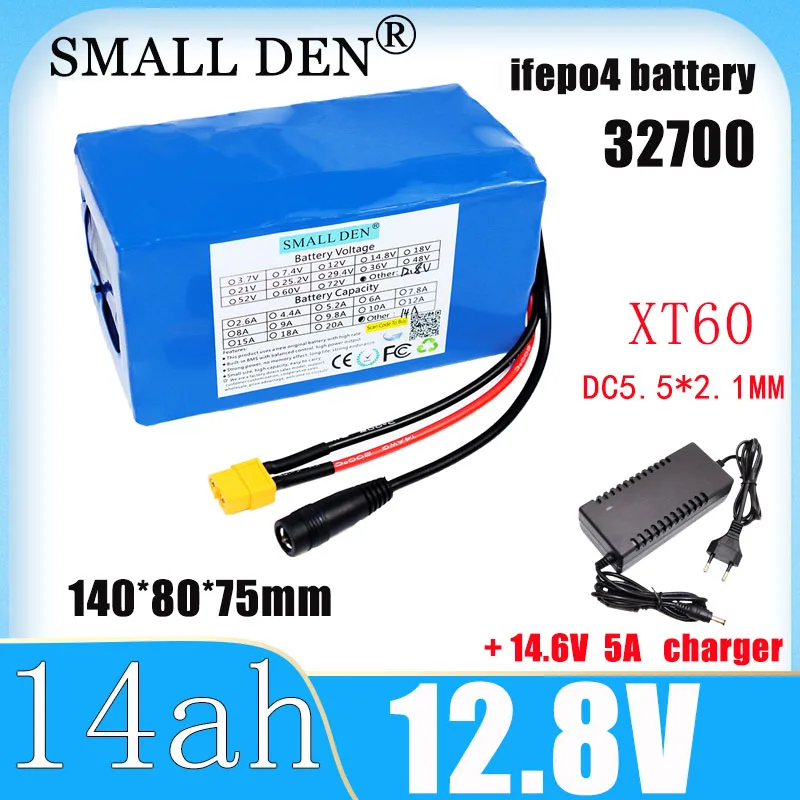 

New 12.8V 14Ah Lifepo4 Battery Pack 4S2P 32700 with 30A Same Port Balanced BMS 12V Power Rechargeable Battery Pack