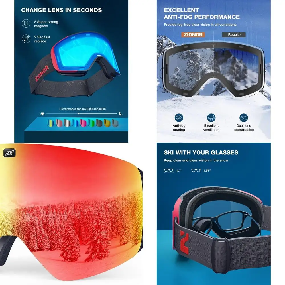

Magnetic Cylindrical Ski & Snowboard Goggles, Unisex Design for Winter Sports Enthusiasts
