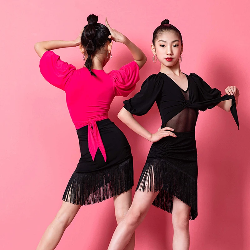 

Latin Dance Clothing For Girls Professional Rumba Practice Clothes Latin Dance Stage Performance Fringe Gauze Dresses DWY7074