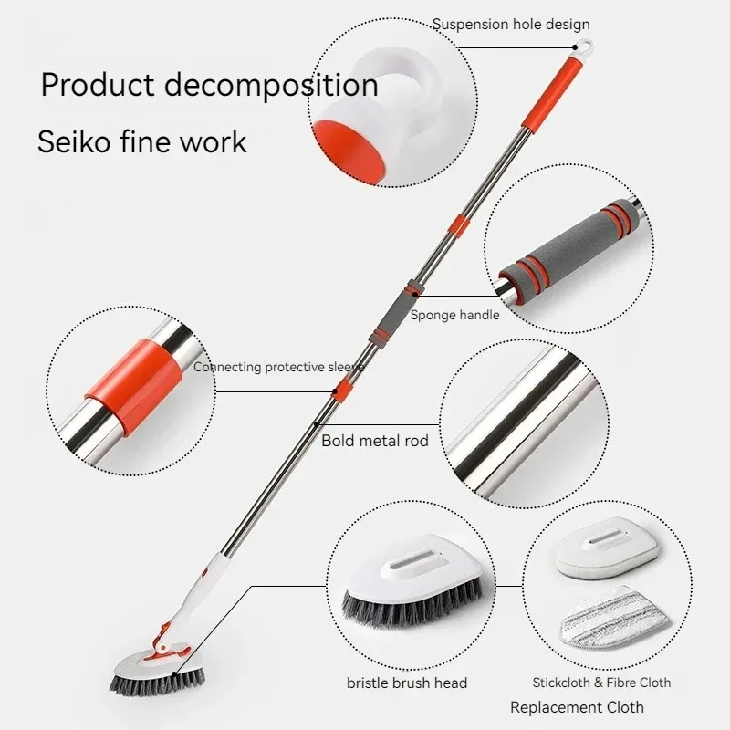 3-in-1 180° Rotating Floor Brush, Bathroom Cleaning Brush, Floor Seam Bathtub Brush, Bathroom Shower Tile Brush, Sponge Wiper