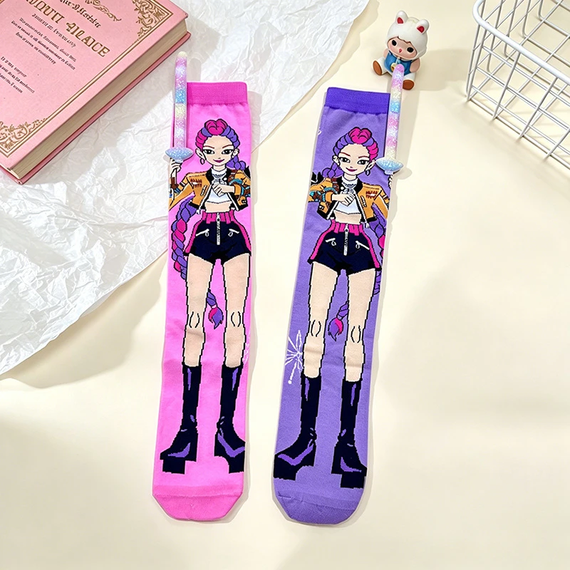 Anime Girls Lumi Mila Zoi Witch Hunter Socks Y2K Neon Over Calf Straight Tube Casual Party Cosplay 3D Charm Knee High Socks Gift