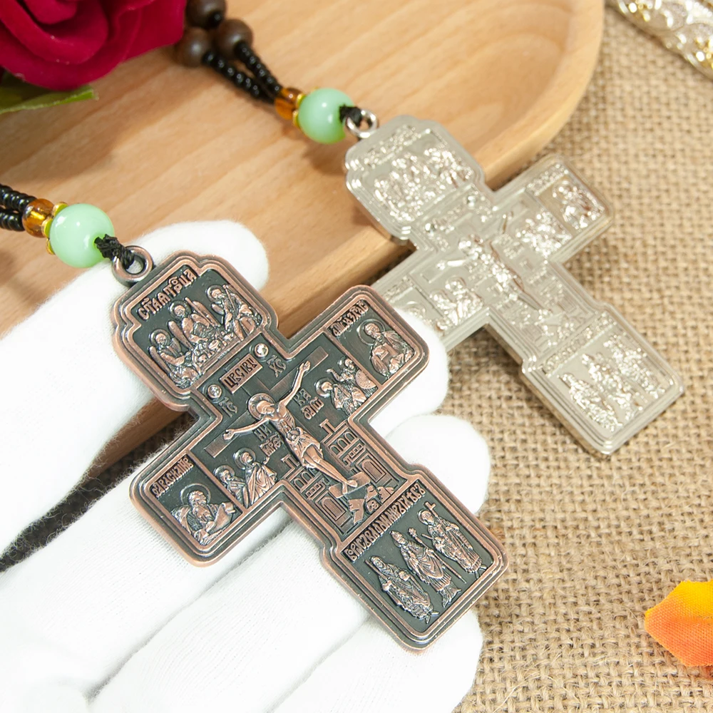 New Orthodox Necklace With Wooden bead chain Crucifix Gold Wooden Rosary Beaded Chain Religious Jesus Prayer Jewelry Box Gift