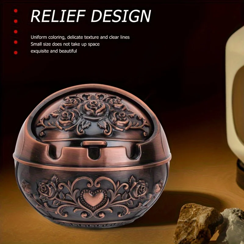 

Portable Home Decor Ashtrays 1pc Metal Ashtray, Smoking Windproof Vintage Lid Ornament, Vintage Cigarette Metal Decoration