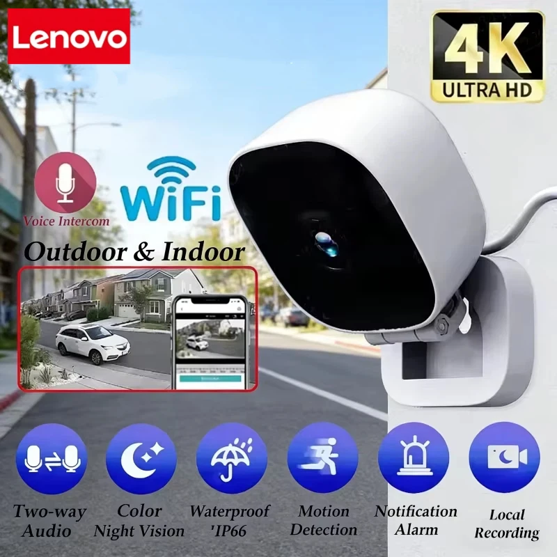 

Мини-камера видеонаблюдения Lenovo 4K, IP65, водонепроницаемая, с полноцветным ночным видением, датчиком движения, Wi-Fi и двусторонней аудиосвязью