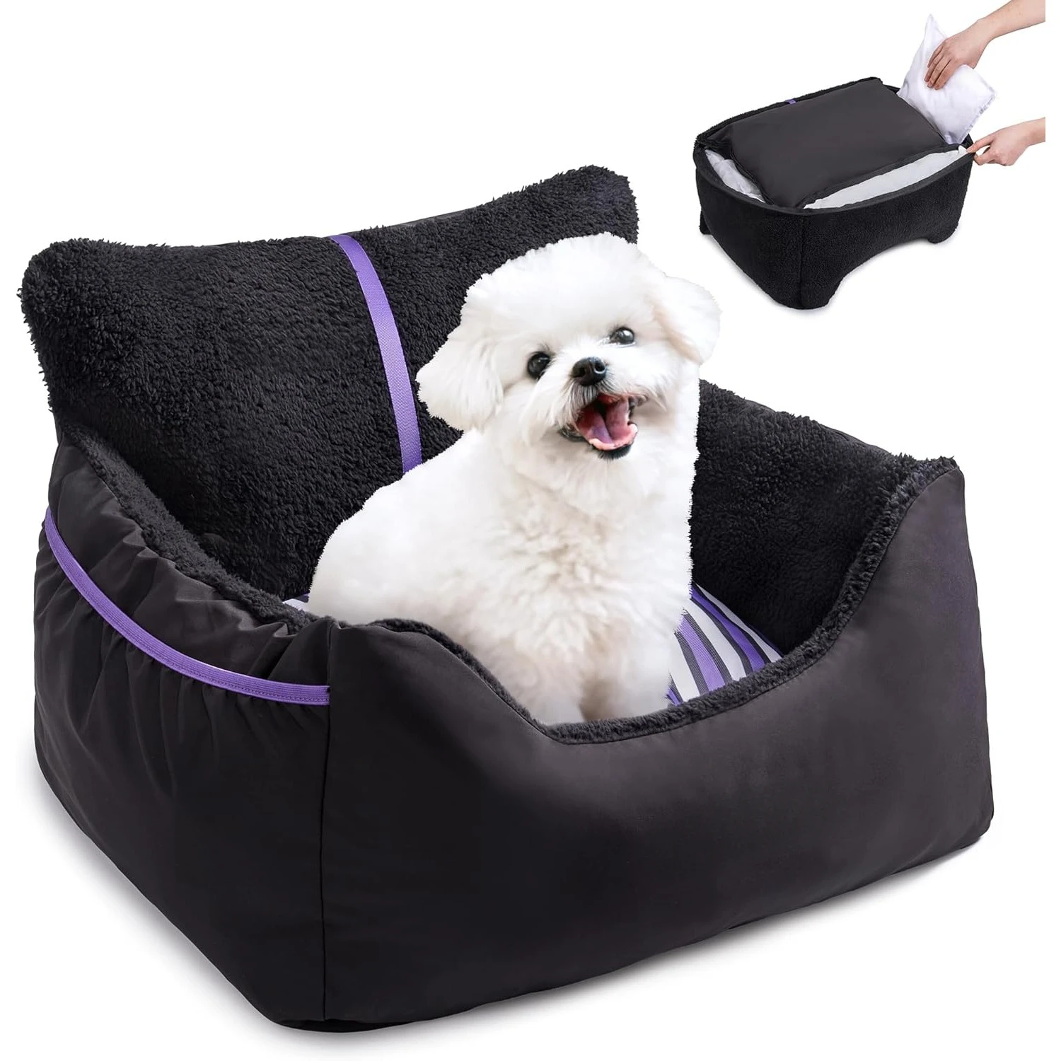 

Dog Car Seat for Small Dogs, Detachable and Washable Cat Carseats Under 25 lbs, Soft Pet Booster Seats with Storage Pockets