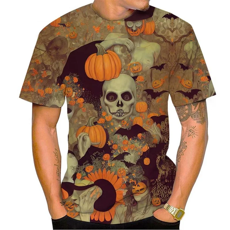 Happy Halloween Pumpkin T-shirt 3D Printed Colorful Round Neck T Shirts men's Short Sleeve Tops Oversized Street t shirt for man