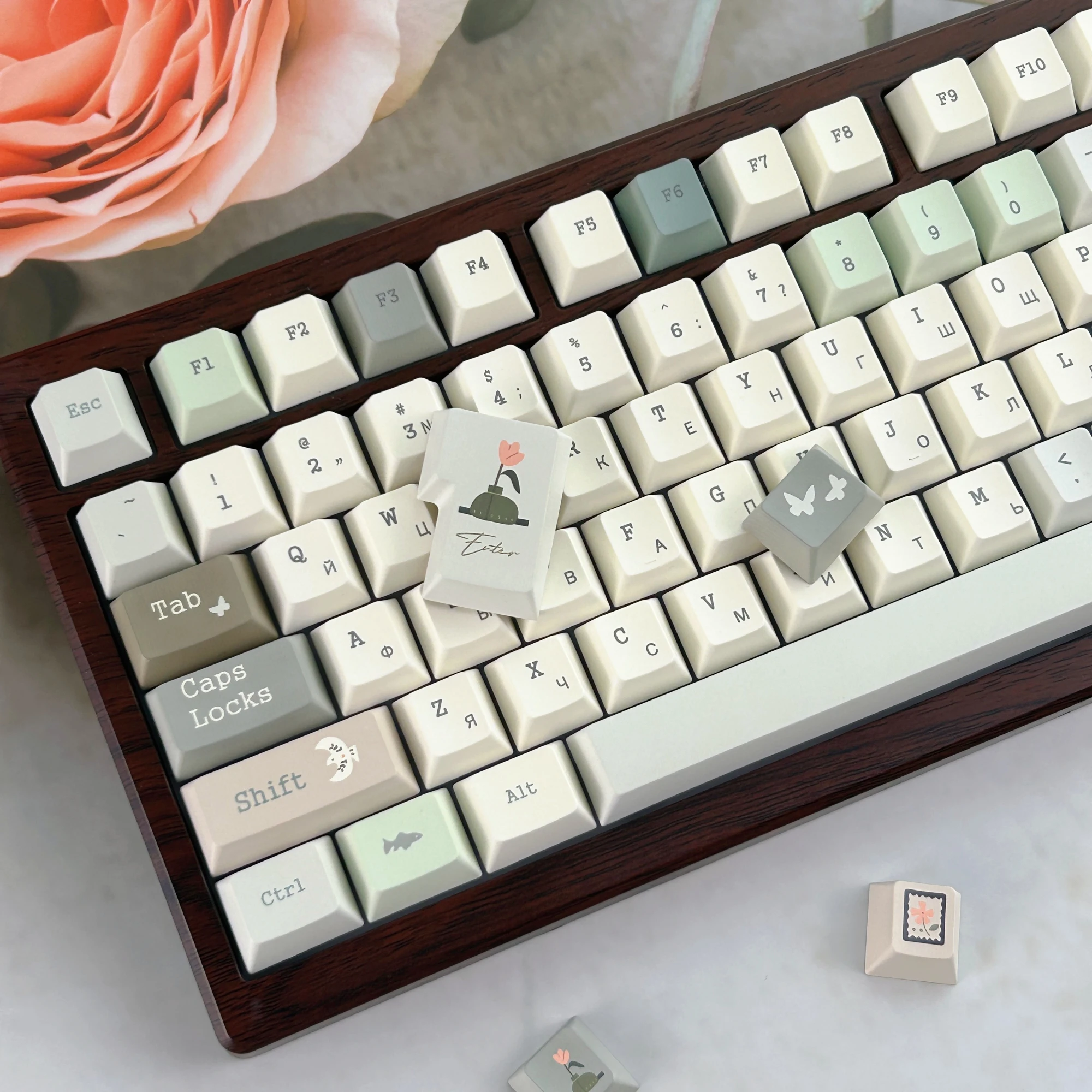 MAIMOOO Russian Keycaps Cherry Profile PBT Custom Elegant Retro Green Thai Korean Spring Keycap for Aula Mechanical Keyboard