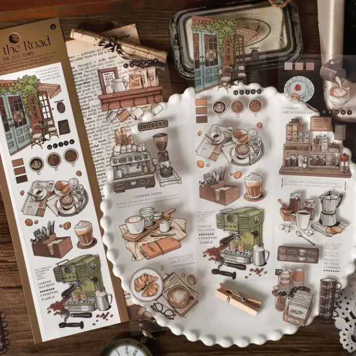 MOHAMM 6 Sheets PET Sticker Retro Decoration Handbook Sticker Plant Flower Sticker