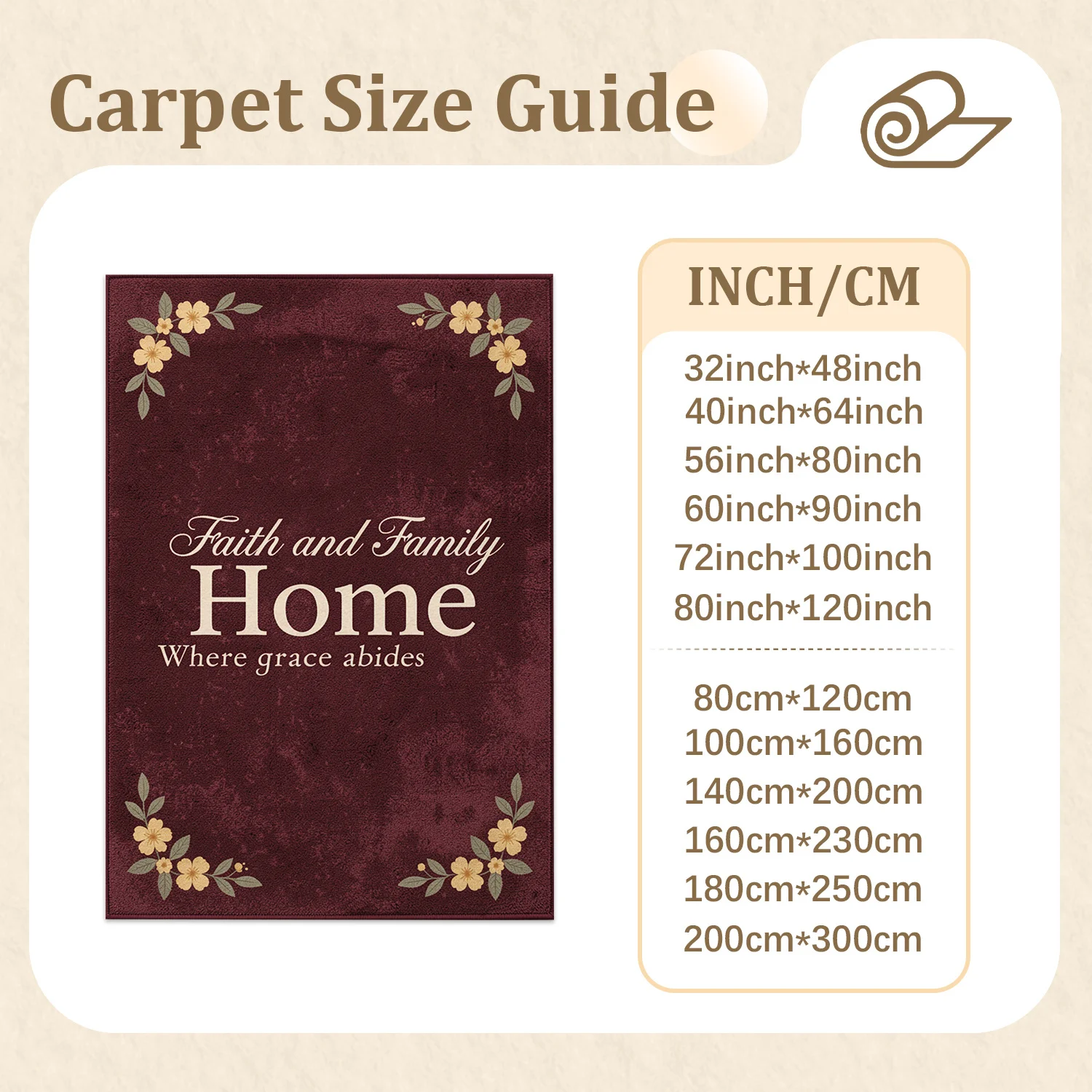 Floral Pattern Faith Family Home Quote Velvet Floor Mat, Machine Washable Soft Plush Rug for Entryway, Living Room, Bedroom, Kitchen, Ideal for Halloween, Thanksgiving, Christmas, New Year, Black Friday, Cyber Monday