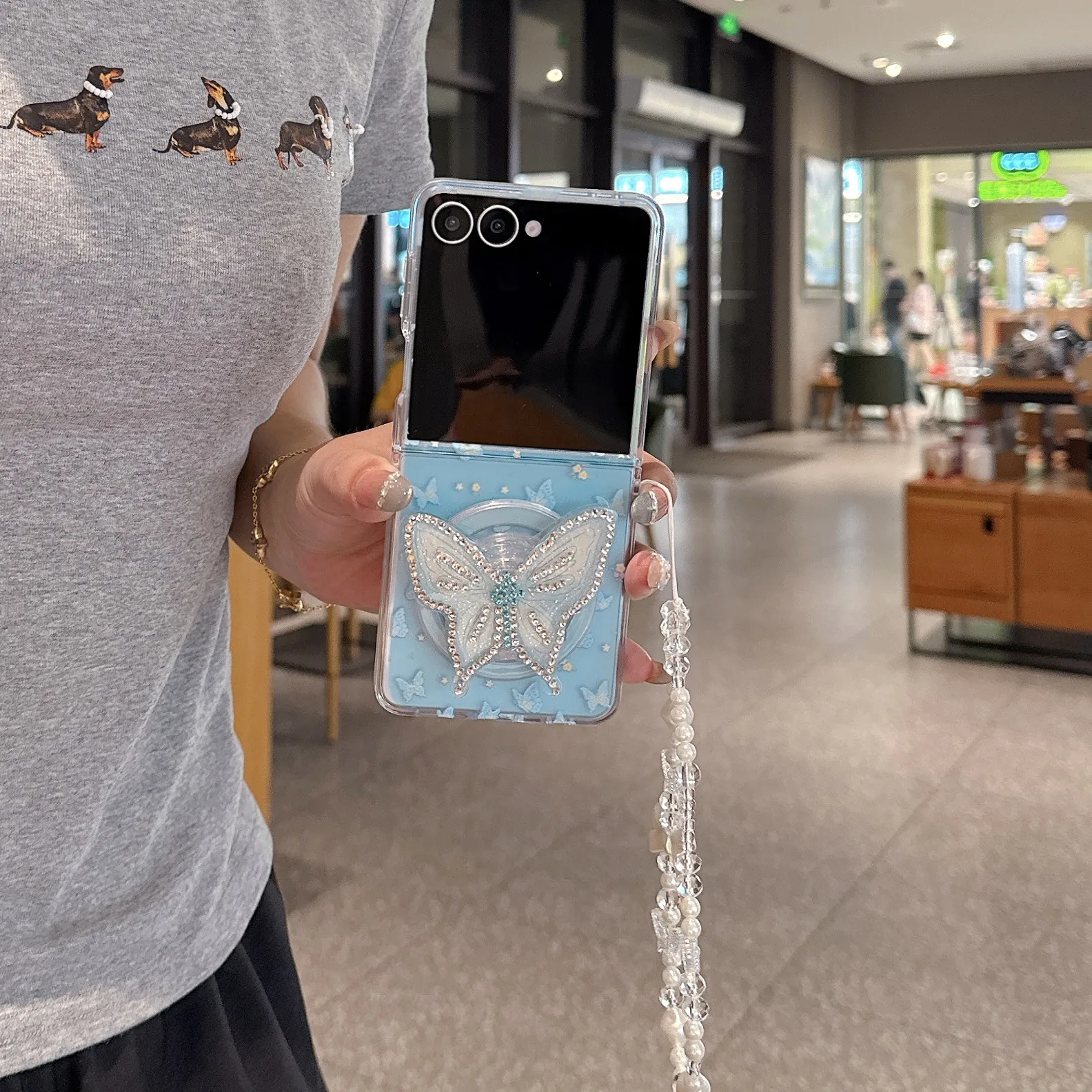 

Милый магнитный джинсовый чехол с подставкой-бабочкой для телефона Samsung Galaxy Z Flip 7 6 5 4, чехол с цепочкой для чехлов Magsafe Flip7 Flip6